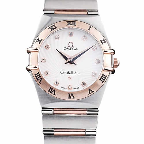 Omega Swiss Constellation Jewelry Rose Gold Case Small Radial Emblem White Dial