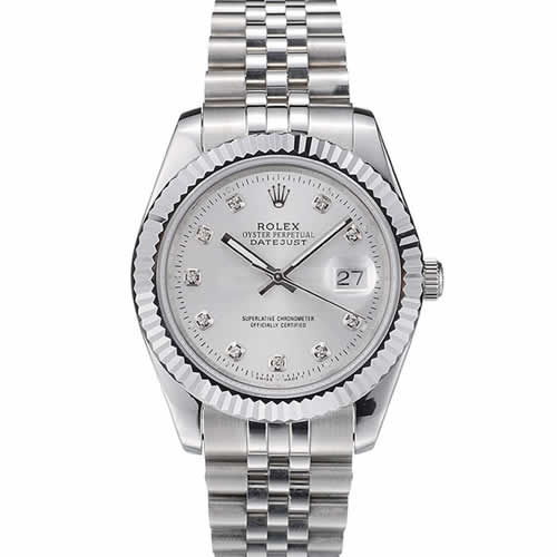 Rolex Swiss DateJust Stainless Steel Ribbed Bezel Silver Dial 41996