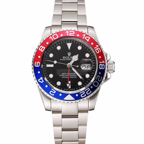 Swiss Rolex GMT Master II Black Dial Pepsi Bezel Stainless Steel Case And Bracelet 1453751