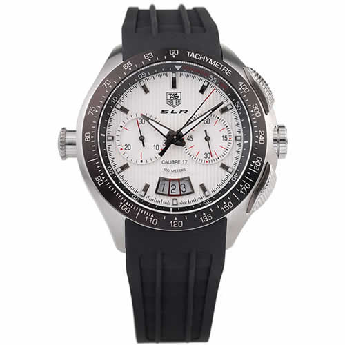 Tag Heuer Swiss SLR Tachymeter Bezel Black Rubber Strap White Dial