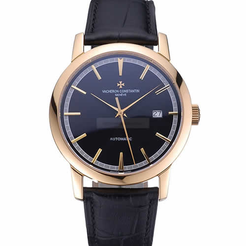 Swiss Vacheron Constantin Patrimony Traditionnelle Gold Case Black Leather Bracelet  622558