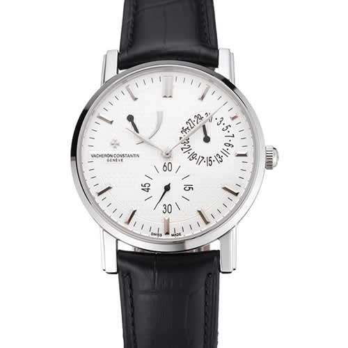 Swiss Vacheron Constantin Patrimony Quantieme Reserve De Marche Cream Dial Stainless Steel Case Black Leather Strap