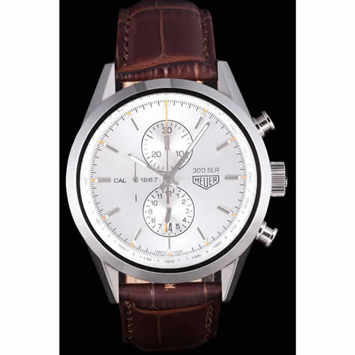 Tag Heuer SLR Brushed Stainless Steel Case Silver Dial Brown Leather Strap