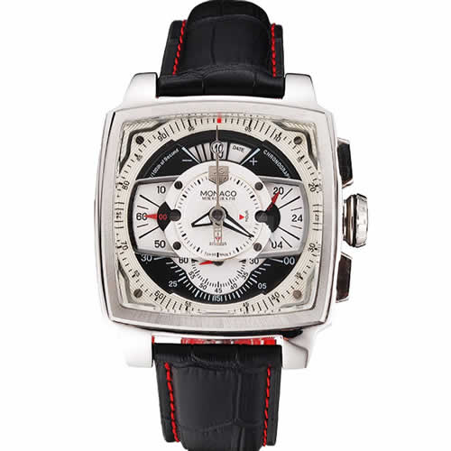 Tag Heuer Monaco Black Perforated Leather Strap White Dial 80306