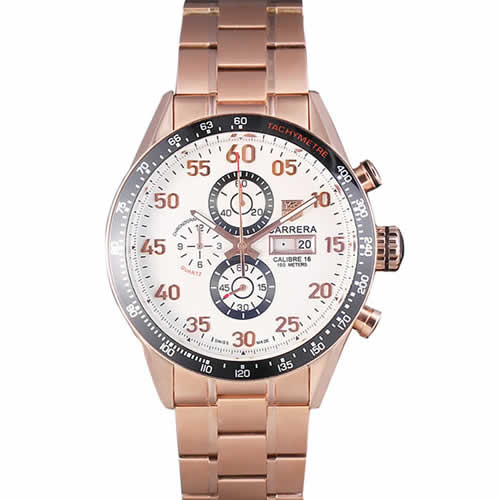 Tag Heuer Carrera Rose Gold Bracelet White Dial 801442