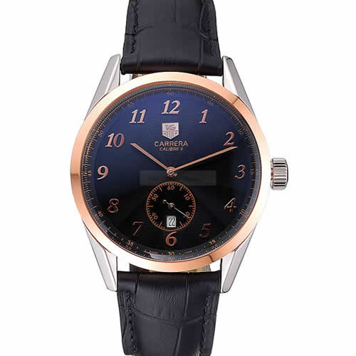 Tag Heuer Carerra Calibre 6 Black Dial Rose Gold Black Leather Band  622163