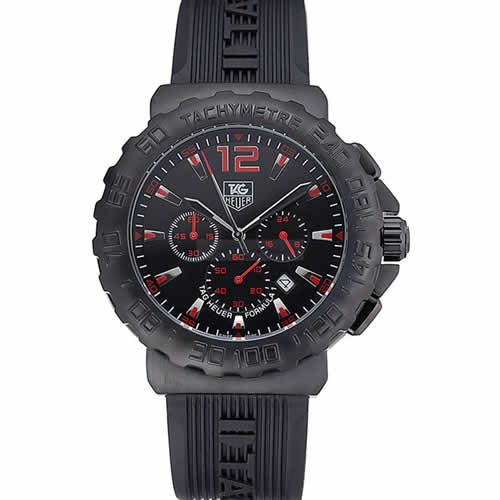 Tag Heuer Formula 1 Chronograph Black Dial Black Bezel Red Numerals  622408