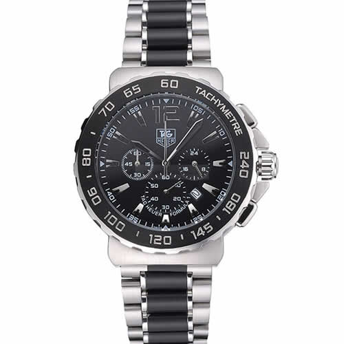 Tag Heuer Formula 1 Chronograph Black Dial Black Bezel Two Tone Stainless Steel Band   622412