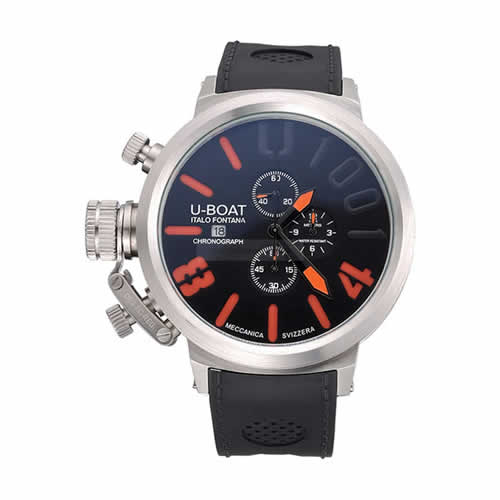 U-Boat 1001 Orange On Black Dial Stainless Steel Case Rubber Bracelet  622716