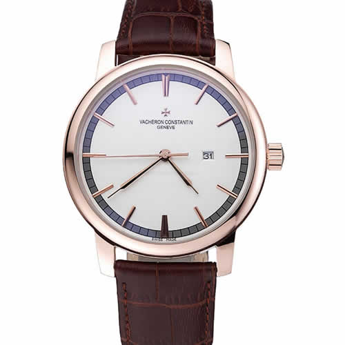 Vacheron Constantin Patrimony Contemporary Gold Case White Dial Brown Leather Strap 622307