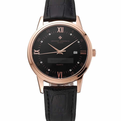 Vacheron Constantin Patrimony Chronometre Royal Black Dial Rose Gold Case Black Leather Strap