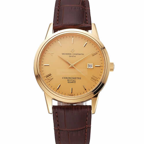 Vacheron Constantin Patrimony Chronometre Royal Gold Dial Gold Case Brown Leather Strap