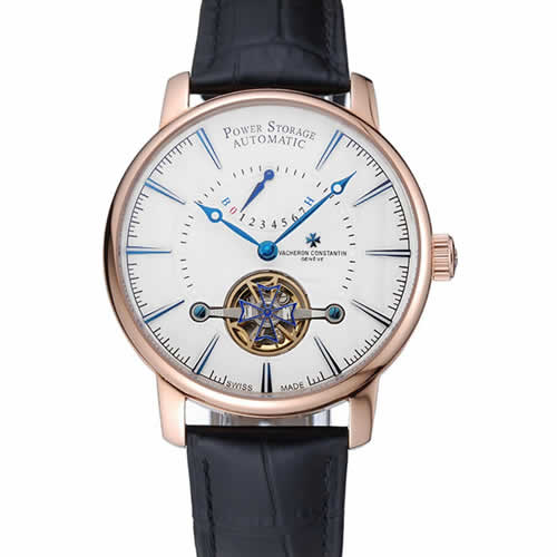 Vacheron Constantin Tourbillion Power Reserve White Dial Gold Case Black Leather Bracelet  1454272