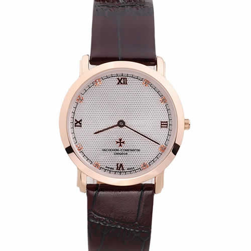 Vacheron Constantin Silver Dial Rose Gold Case Rich Maroon Bracelet