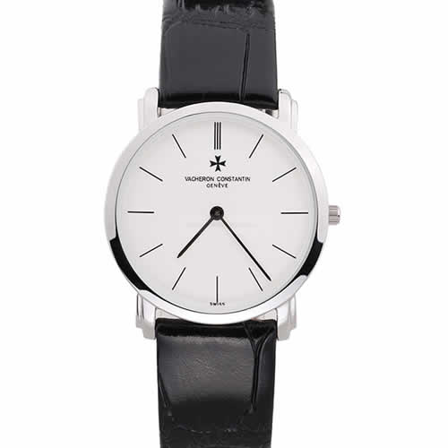 Vacheron Constantin Patrimony White Stainless Steel Case Black Leather Bracelet